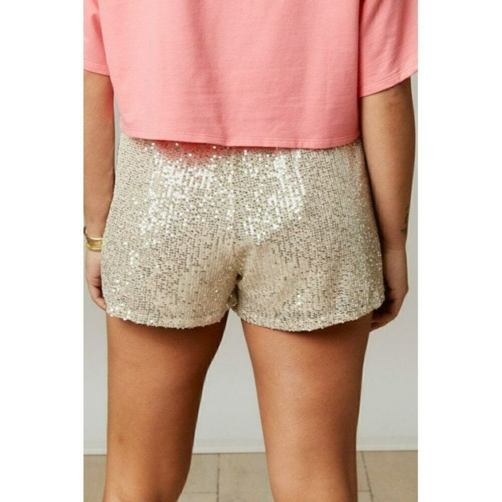 Making a Statement Sequin Sparkle Shorts in Taupe - Picture 3 of 3